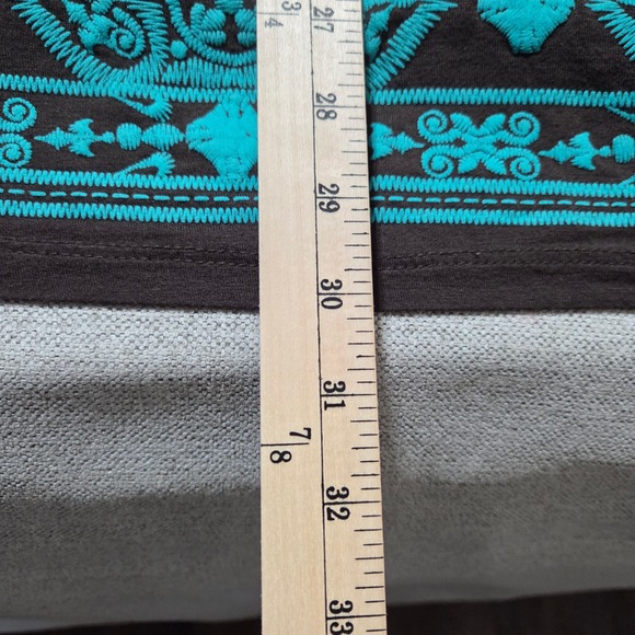 Ad Hoc Brown Mini Dress Turquoise Embroidered Cotton Knit Bohemian Women's S - Picture 9 of 9